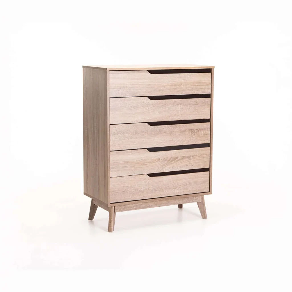 FIN DELUXE 5 Drawer Chest – Modern Bedroom Storage Tallboy with Sleek Handles