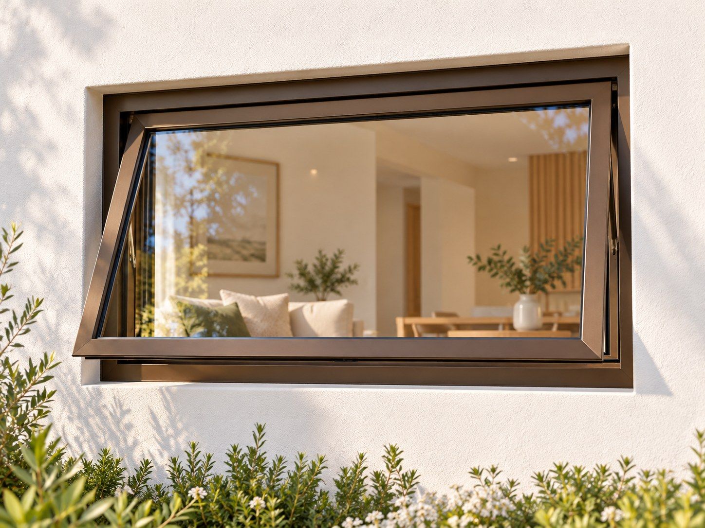 Kenzo Premium Top-Hung Aluminium Window - Bronze, 600 400 mm, Single Opener, Clear Glass