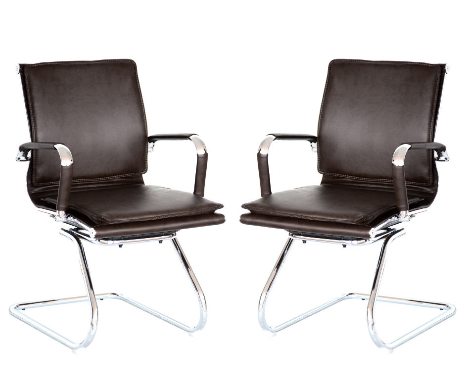 TOCC Classic PU Flat Cushion Medium Back Office Chairs - 2 Per Box - Brown