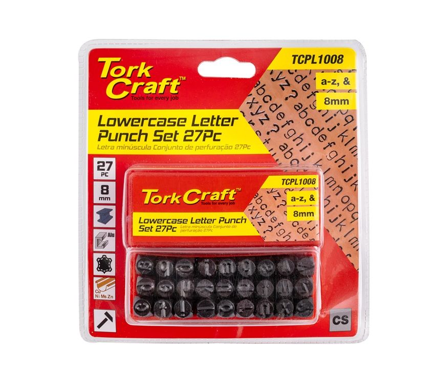 Letter Punch Set 8Mm (A-Z) Lower Case 27Pc Black Finish