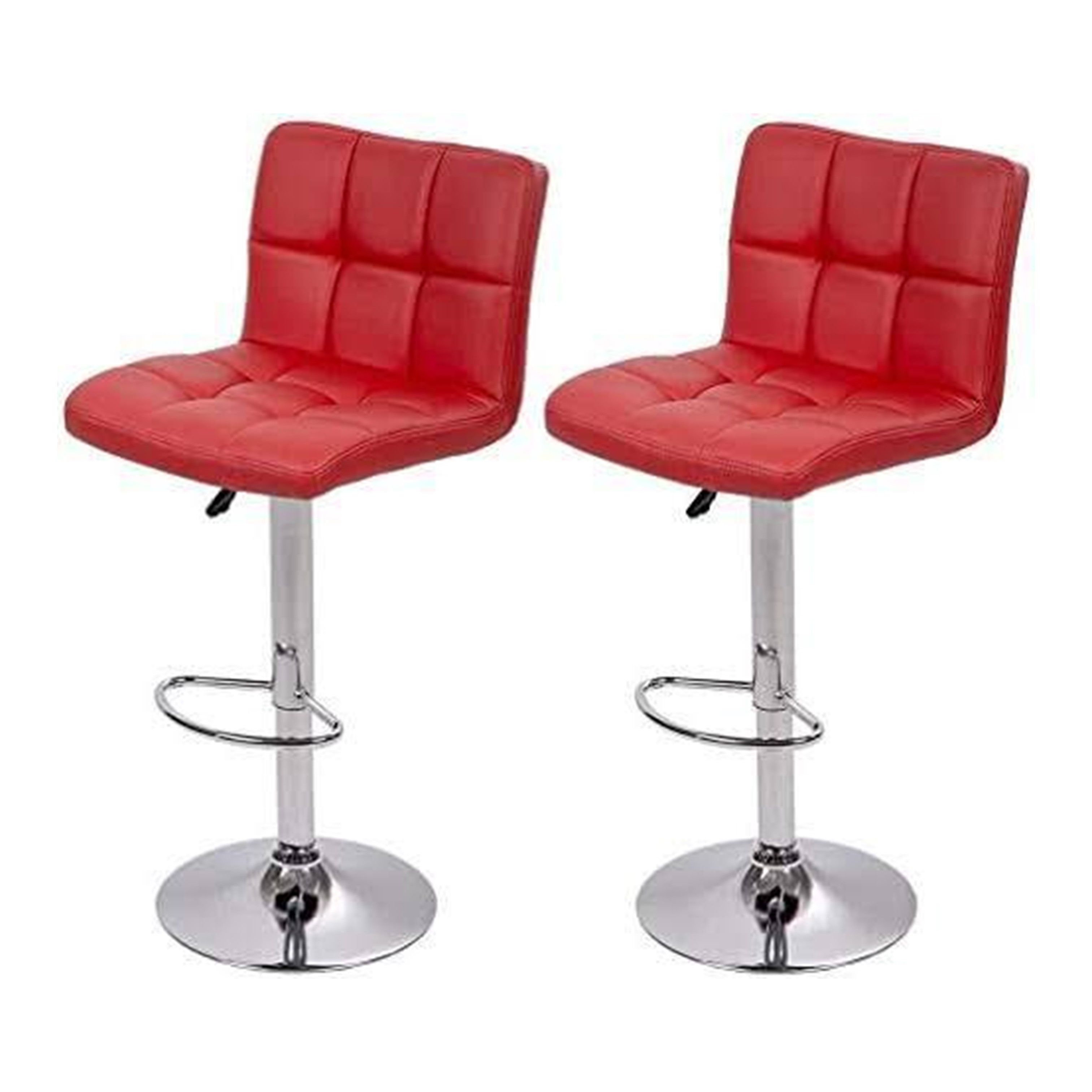 2 Red Square Tufted Bar Stools