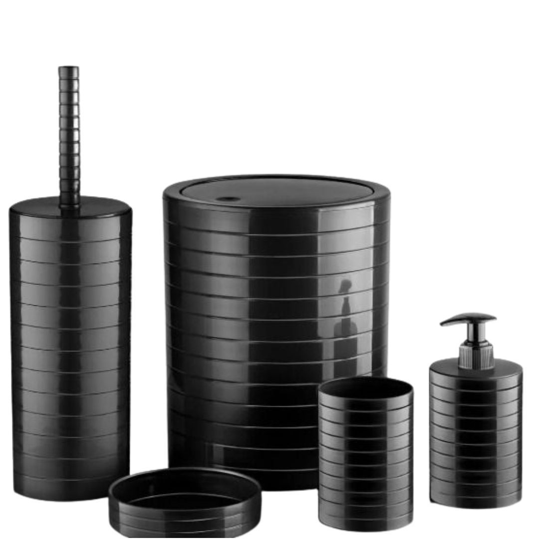 Muett PureSet Black Bathroom Accessory Collection – 6-Piece Modern Plastic Set