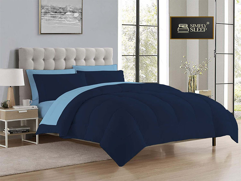 Reversible Comforter Set - 90 GSM Micro Fibre - Queen - Pageant Blue- Sky Blue (01 Set)