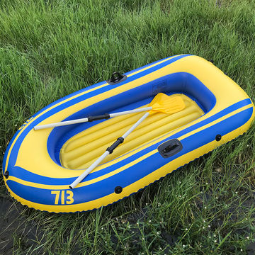2 Person Inflatable Rowing Boat Thick 0.35mm PVC Yellow Blue