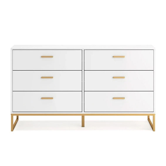 6 Drawer Double Chest Of Drawer White/Gold