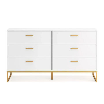 6 Drawer Double Chest Of Drawer White/Gold