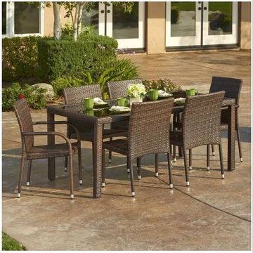 Prestige Home - Wicker with Glass Top Outdoor Dining Set 6 Seater
