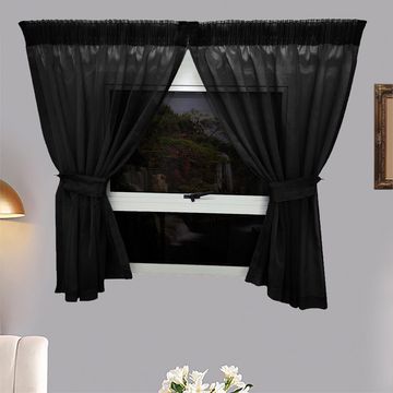 Matoc Designs Café Curtain - Mystic Voile - Black - Taped - 110cm W x 120cm H - 2 Pack