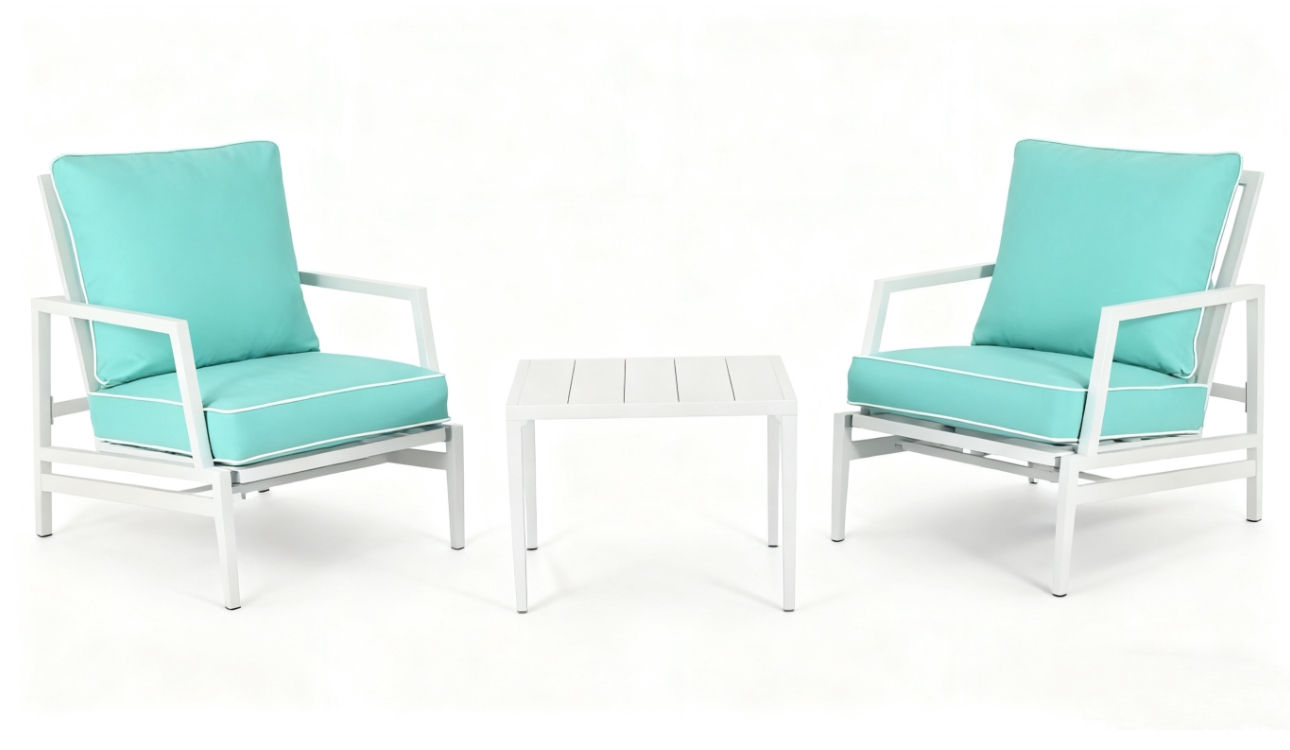 3pc Aluminium Patio Sofa Set with Side Table - TURQUOISE