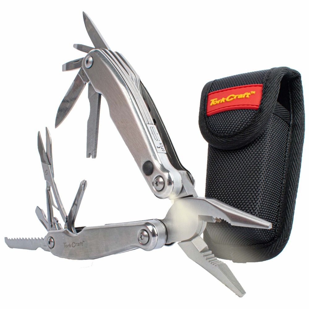 Tork Craft - Multitool Silver With Led Light & Nylon Pouch