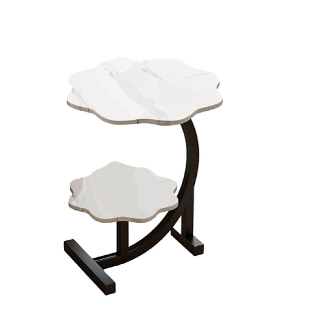 Cloud-Shaped Dansup Side Table with 2-Tier Shelves - White