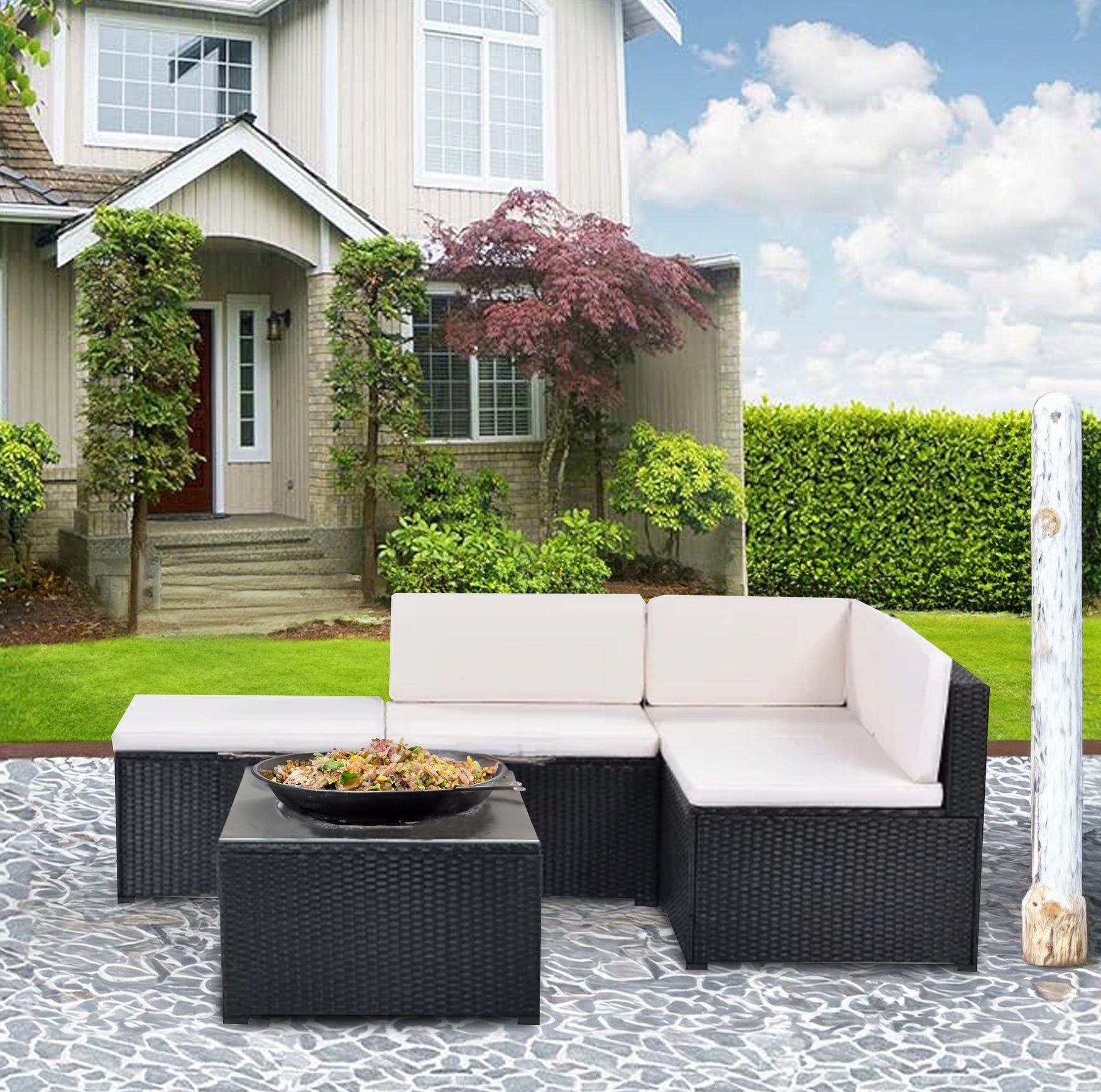 Livorno Corner Patio Set - Black with Beige Cushions