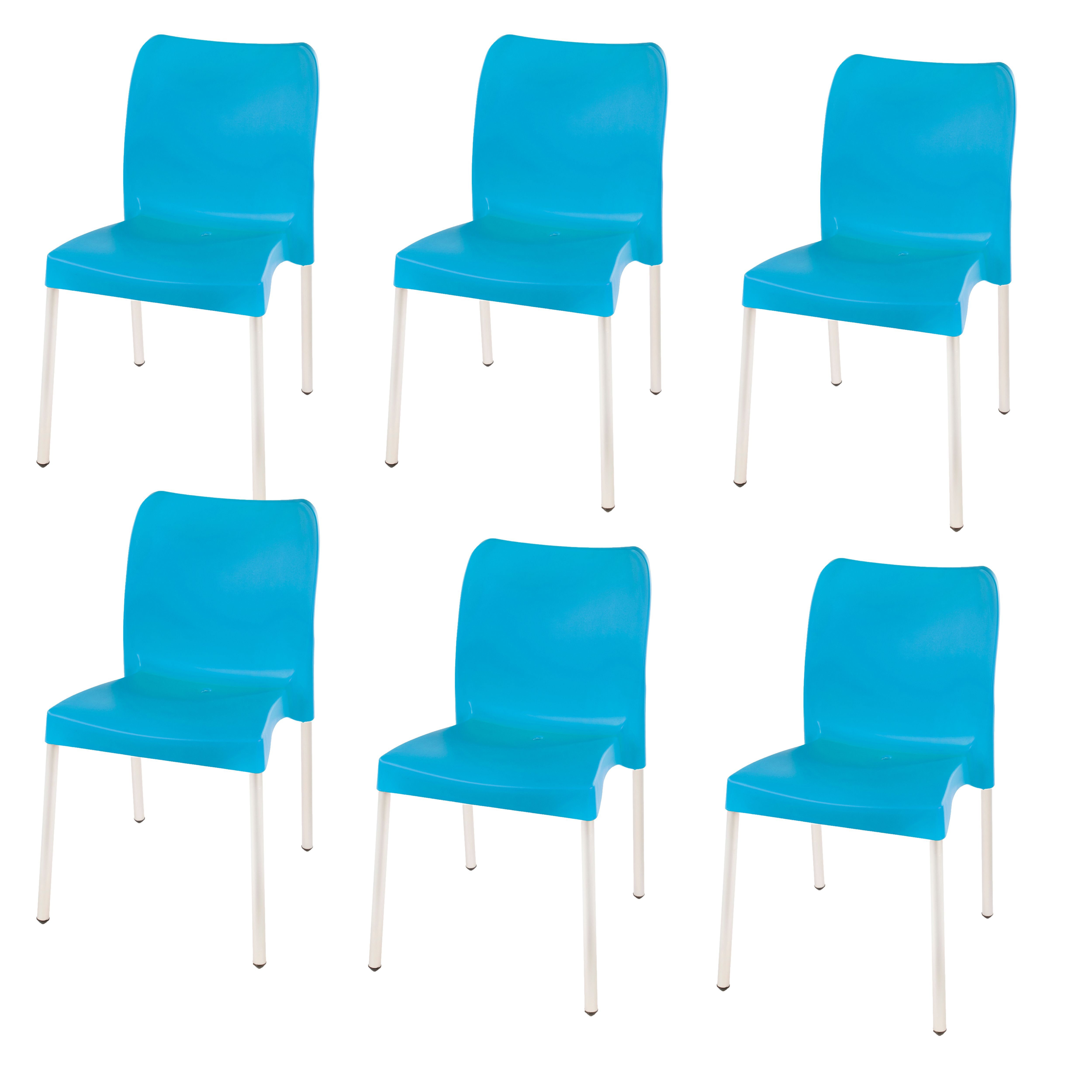 Florence Heavy  Duty Plastic Bistro Chair / Patio Chair / Garden Chair / Stackable - NO ARMRESTS - SKY BLUE  - Set of 6