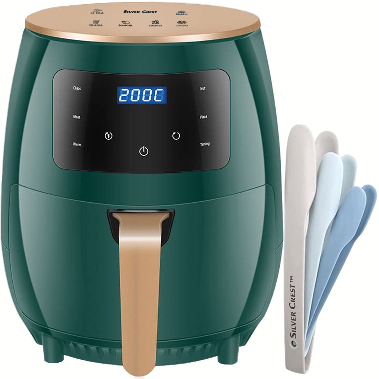 Silver Crest XL Digital Air Fryer Including a Nesting Tongs Set - Green