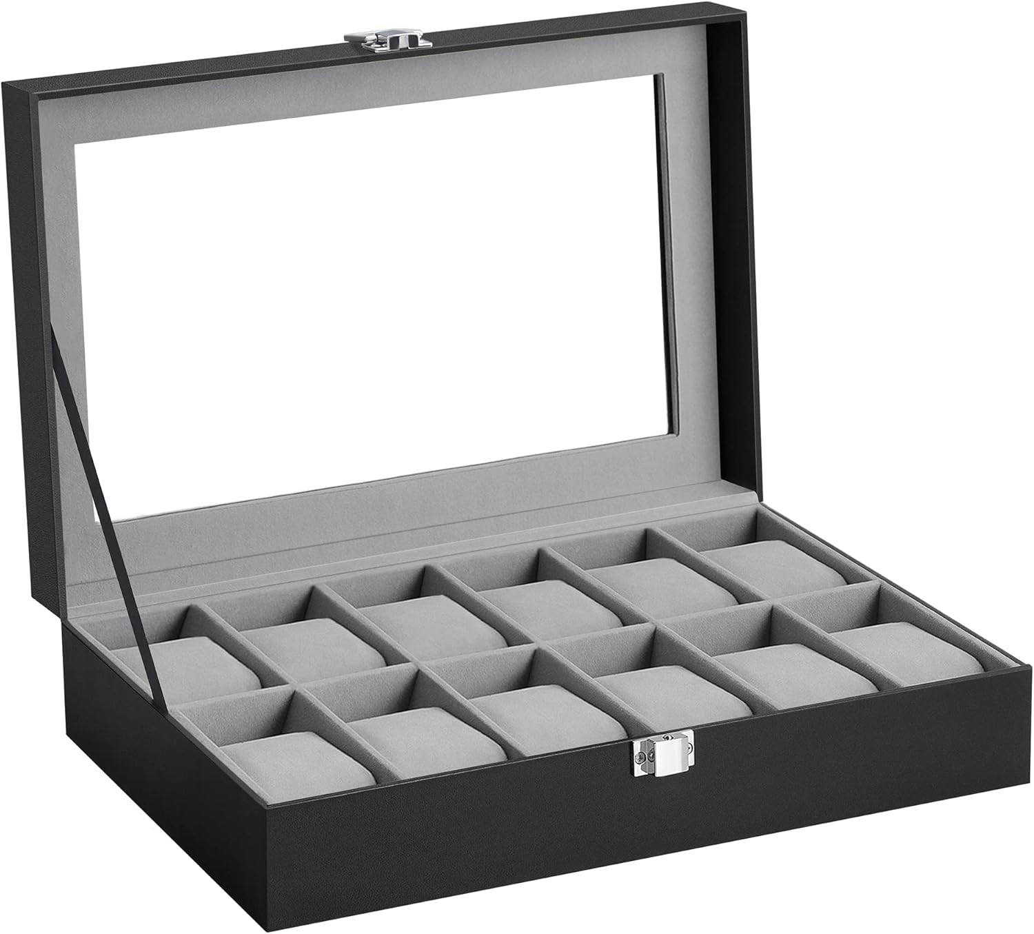 12 Slots, Watch Case with Glass Lid