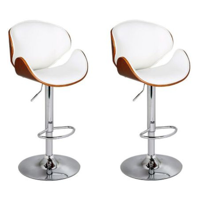Bar Stools / Kitchen Breakfast Chairs – Pack of 2-White / Brown Colour