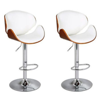Bar Stools / Kitchen Breakfast Chairs – Pack of 2-White / Brown Colour