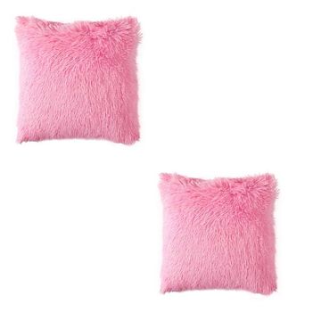 Faux Fur Scatter Cushion Plush Pillow (Set of 2) - Pink