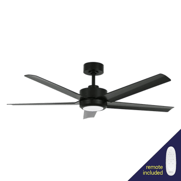 Zebbies Lighting Raptor Black 40W DC Ceiling Fan with Remote Control & Warm White LED Globe