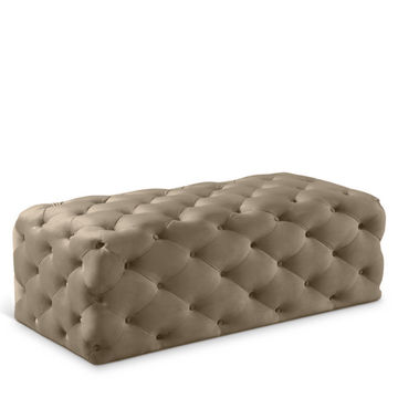 Clark Rec Velvet Upholstered Ottoman Bench Small Brown