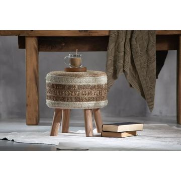 Juko Handmade Ottoman Stool Handwoven Jute Seat & Solid Acacia Wood Legs