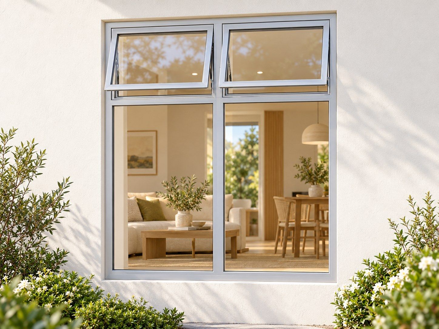 Kenzo Premium Top-Hung Aluminium Window - Silver, 1200 1500 mm, Two Upper Openers with Fixed Lower Panes, Clear Glass
