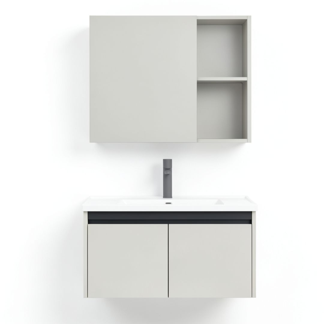 Urban Soak 32" Wall-Mounted Bathroom Vanity Cabinet Set with Mirror Cabinet – Light Grey Finish