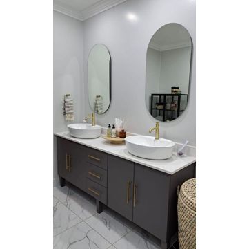 Double vanity grey, modern style with bar handles