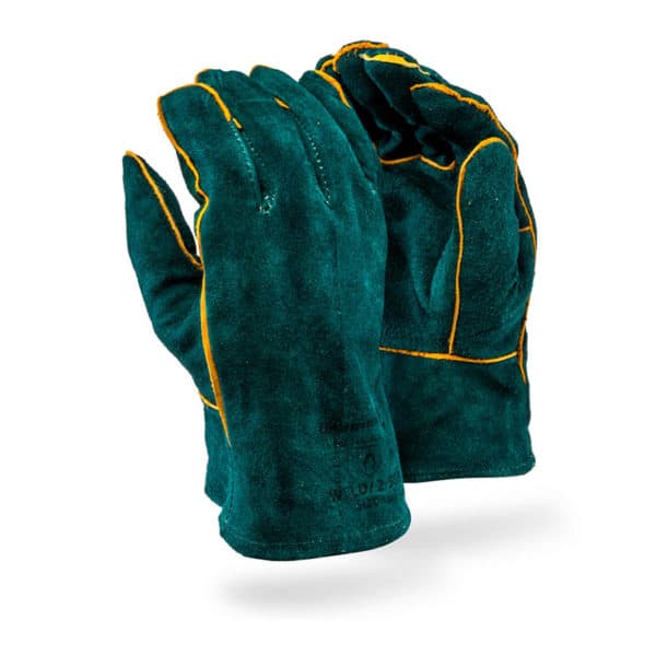 DROMEX SUPERIOR GREEN LEATHER LINED WELDERS GLOVES 5CM WRIST LENGTH