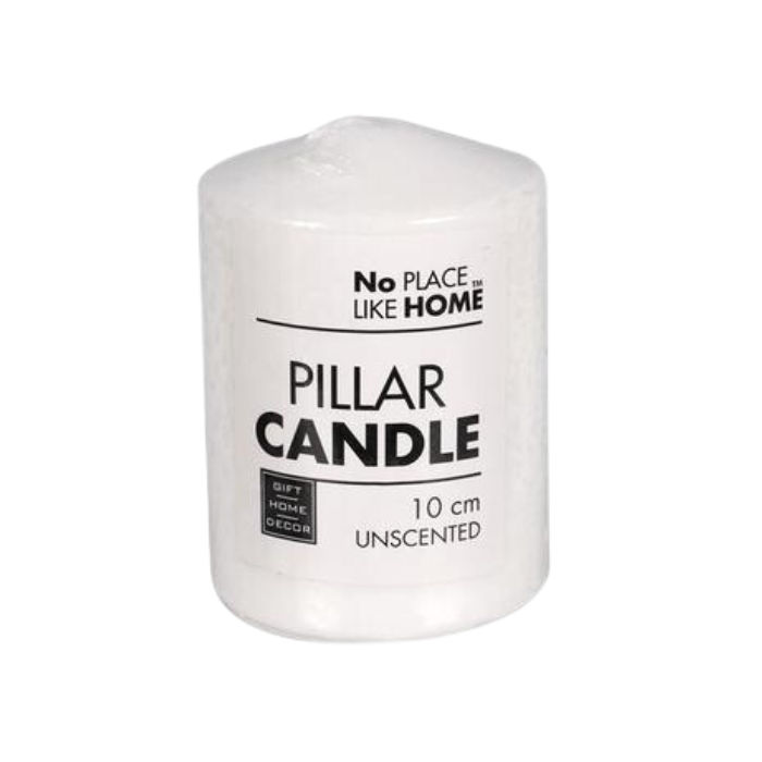 1x Candle pillar round wht 10x7cm u/scent