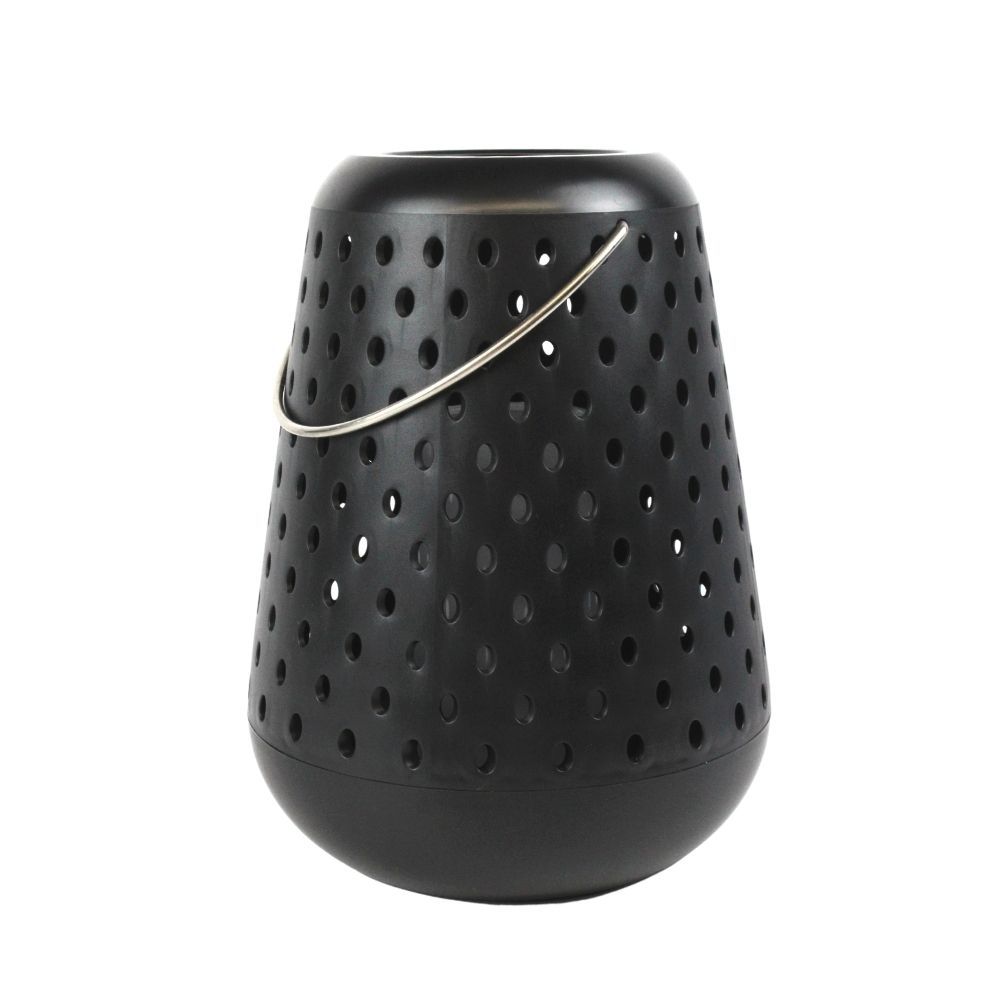 H&S - LED Lantern with Plastic Flaming Candle - Black