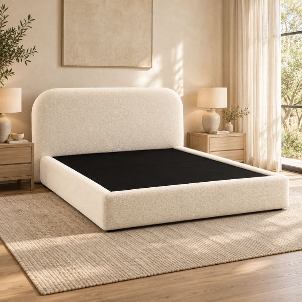 Califia Furniture Charles Queen Size Ivory Upholstered Headboard and Base