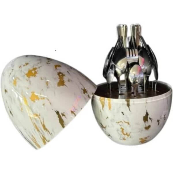 24pcs Egg Shaped Stainless Steel Cutlery Set - White