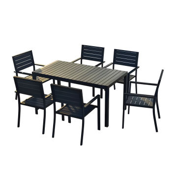 Outdoor Dinning Rectangular Plastic Wood Table with 6 Armchairs XY-C36