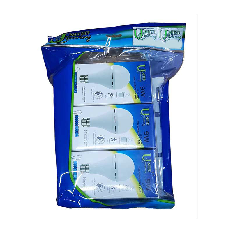 UNITED ELECTRICAL 9 Watt B22 Rechargeable LED Bulb Cool White ( 3 Pack )