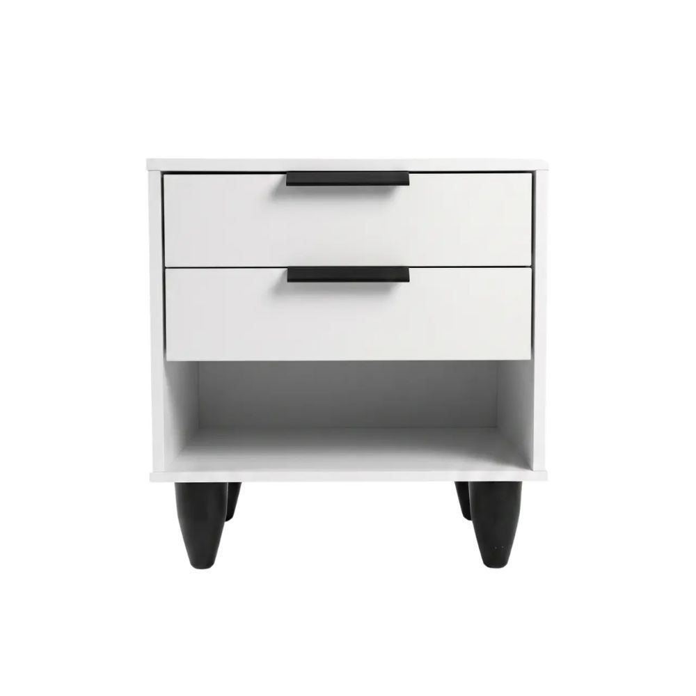 Modern White 2-Drawer Nightstand with Open Shelf – Compact Bedroom Bedside Table