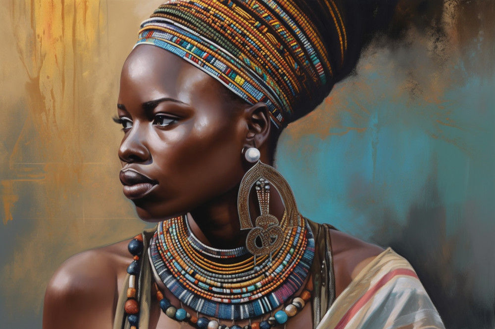 Canvas Wall Art - African Woman in Traditional Attire - A1485 - [120 x 80 cm]