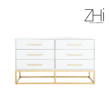 ZHi White and Gold- 6 Drawers Dresser