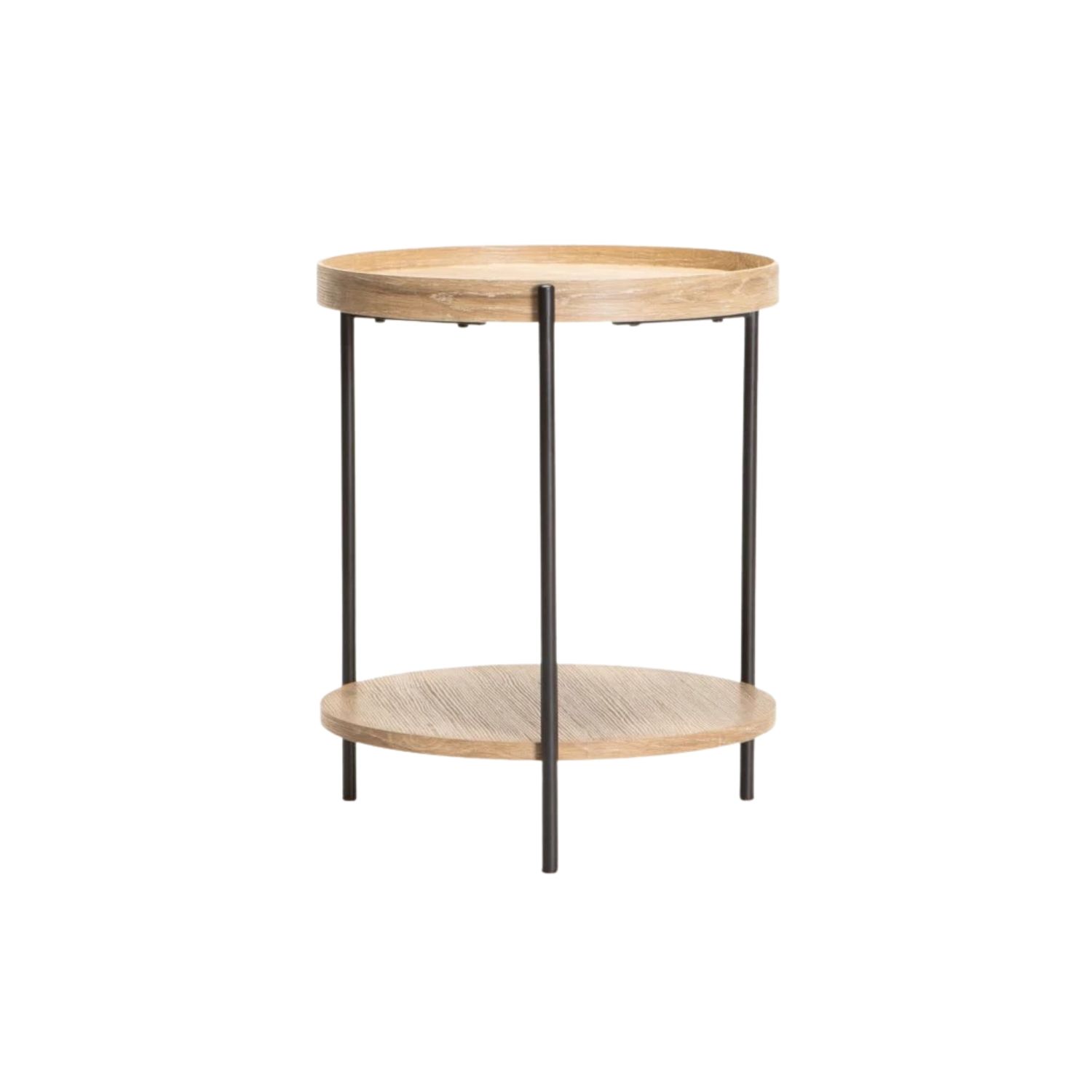 45cm Round Wooden Side Table with Shelf - Oak