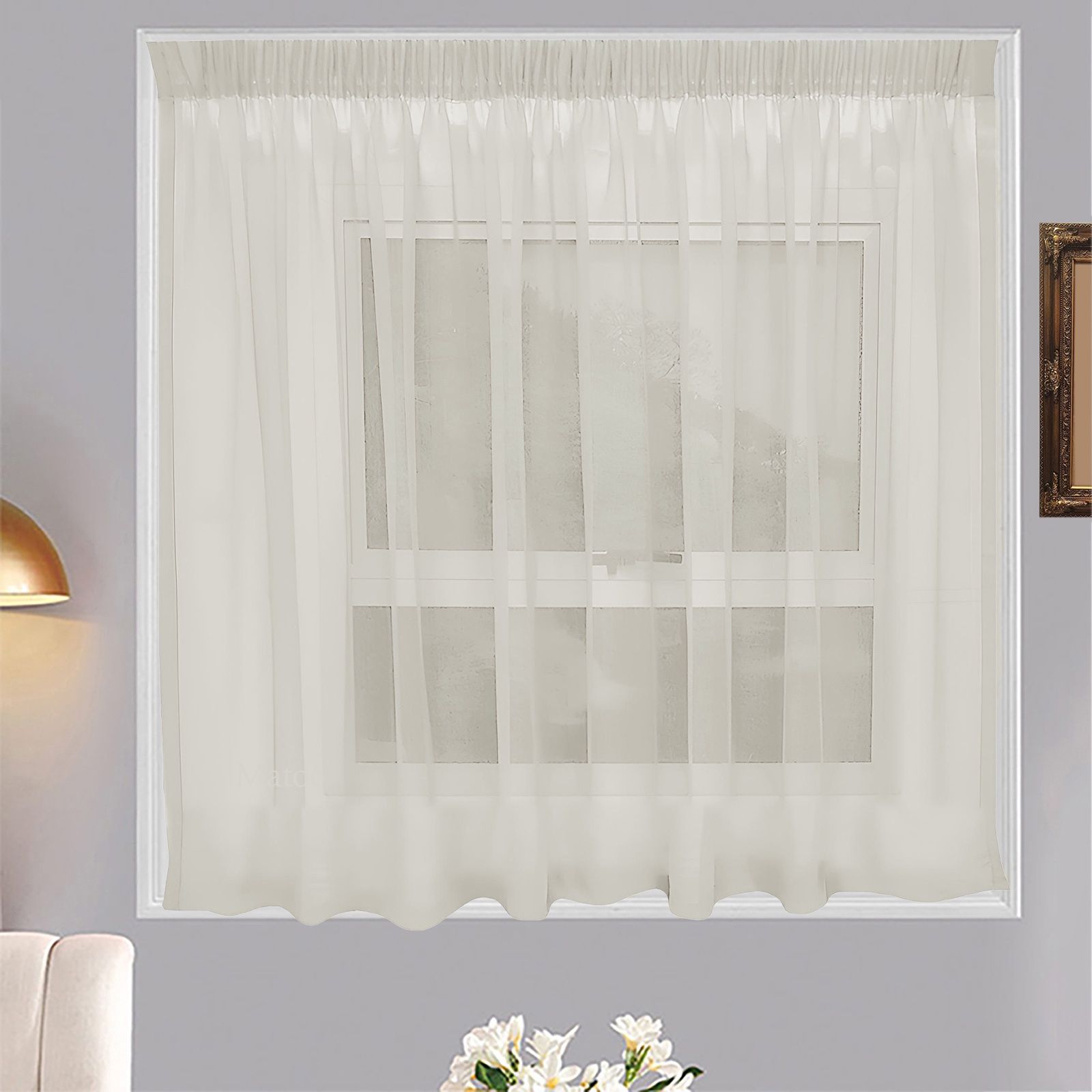 Matoc Designs Café Curtain -Mystic Voile -Cream -Taped -Single Layer - 250cm W x 120cm H