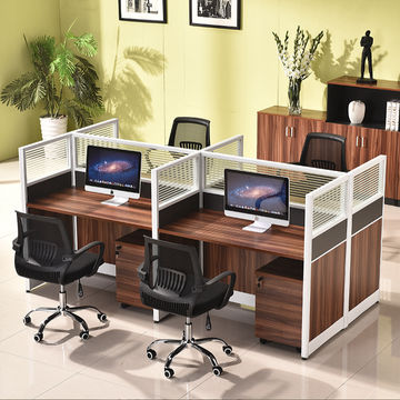 QandAHome-Leah 4-Person Work Station with Chairs
