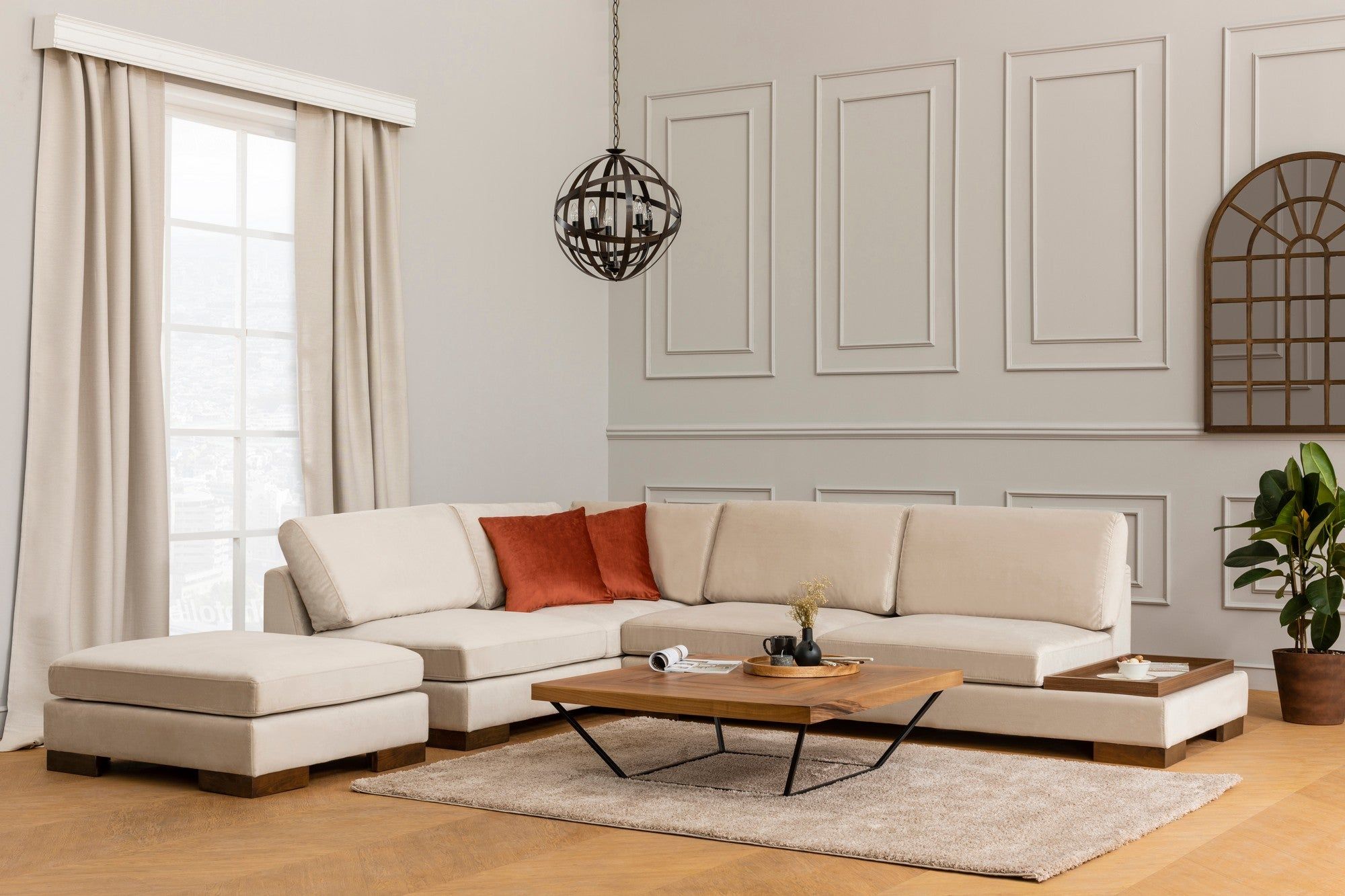 Tulip Corner Left With Pouf - Light Grey