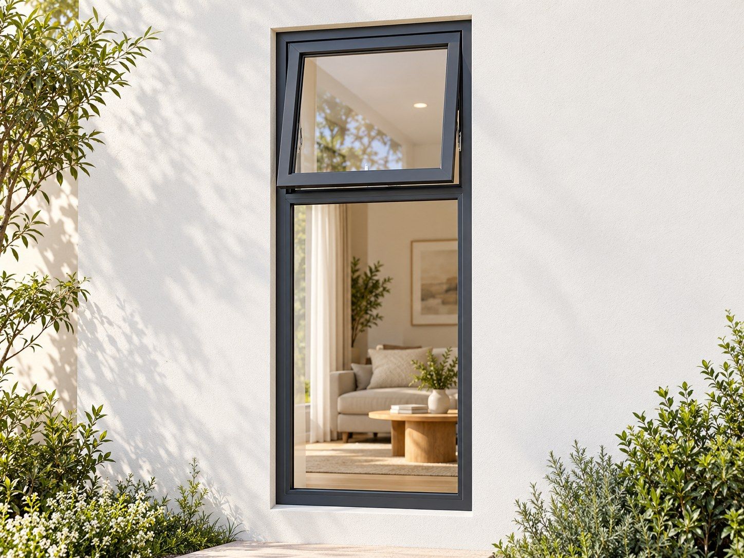 Kenzo Premium Top-Hung Aluminium Window - Charcoal, 600 1500 mm, Upper Opener with Fixed Lower Pane, Clear Glass