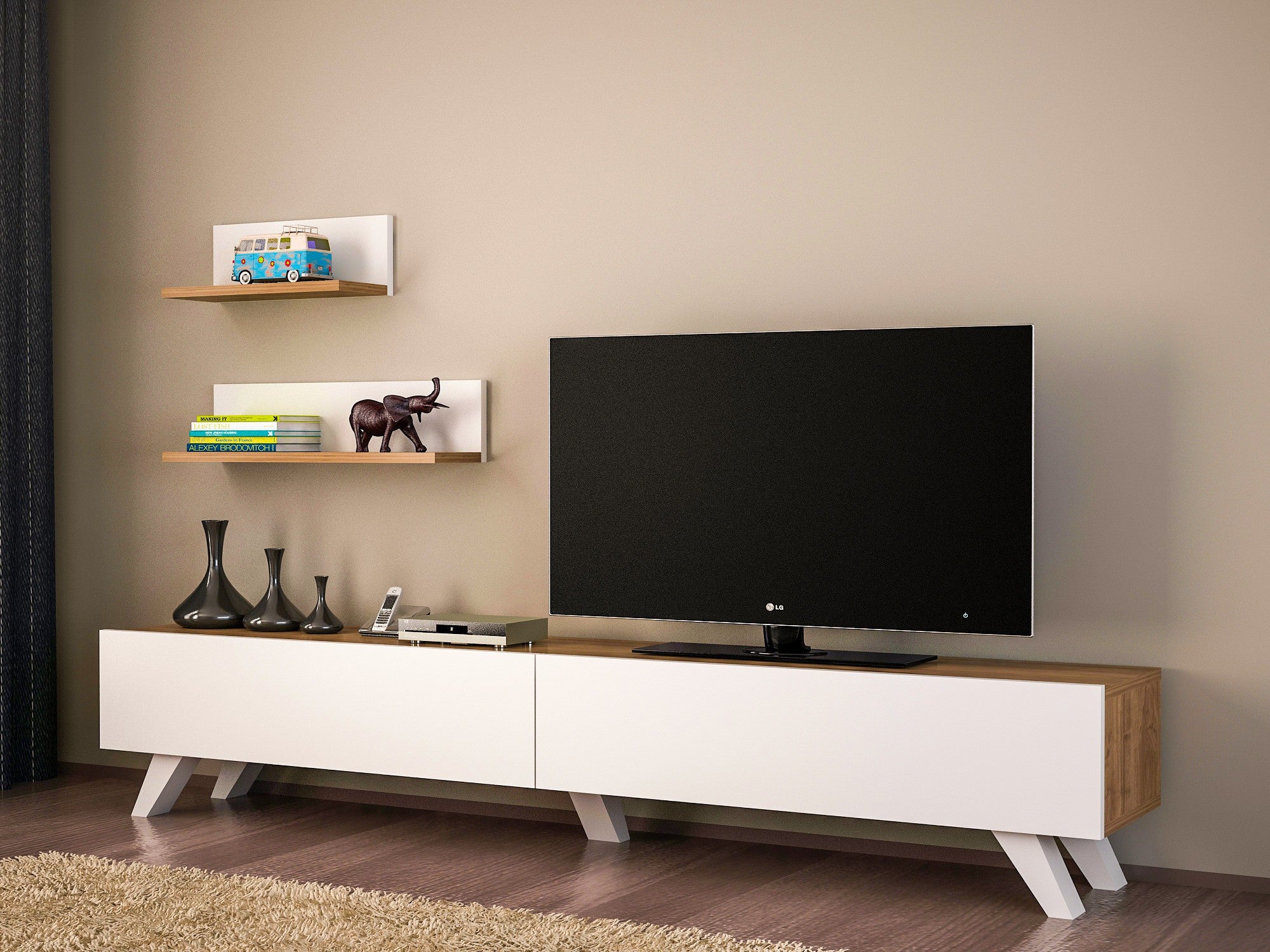TV Unit Amerika - White, Walnut
