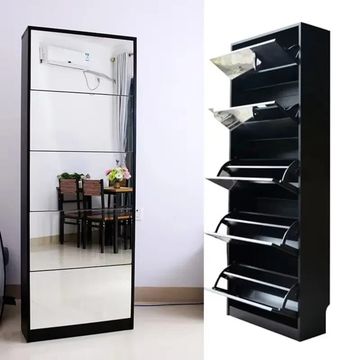 5 Drawer Modern Tipping Bucket Shoe Cabinet, High-Definition Explosion-Proof Mirror, Cabinet Door Pivot Bracket, Narrow Shoe Rack Cabinet