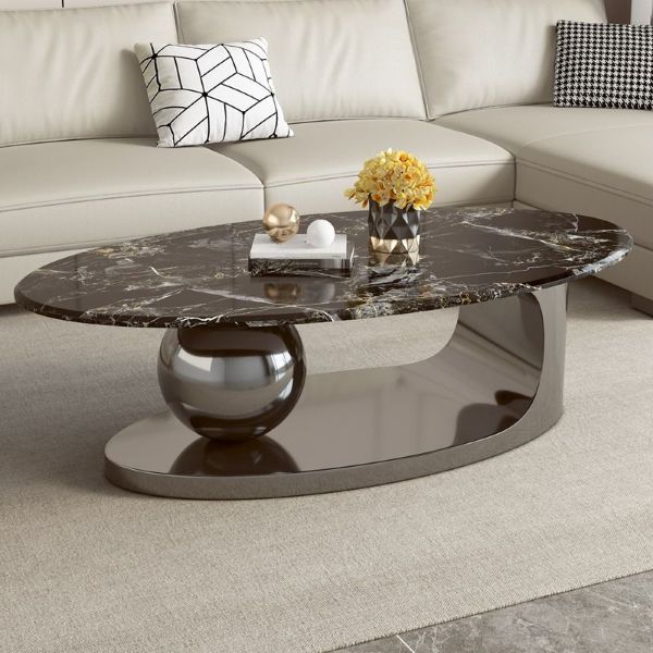 Ziyane - Modern Oval Coffee Table, Sintered Stone Round Tabletop