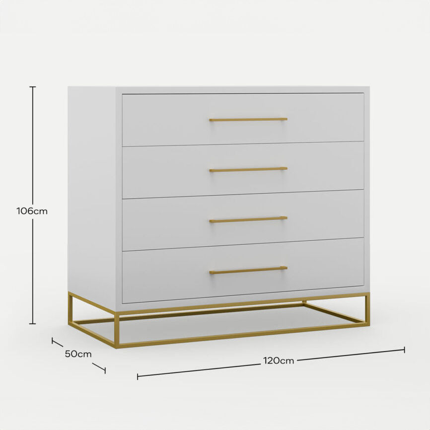 4 Drawer Server Lilo Satin Light Grey - Gold Frame