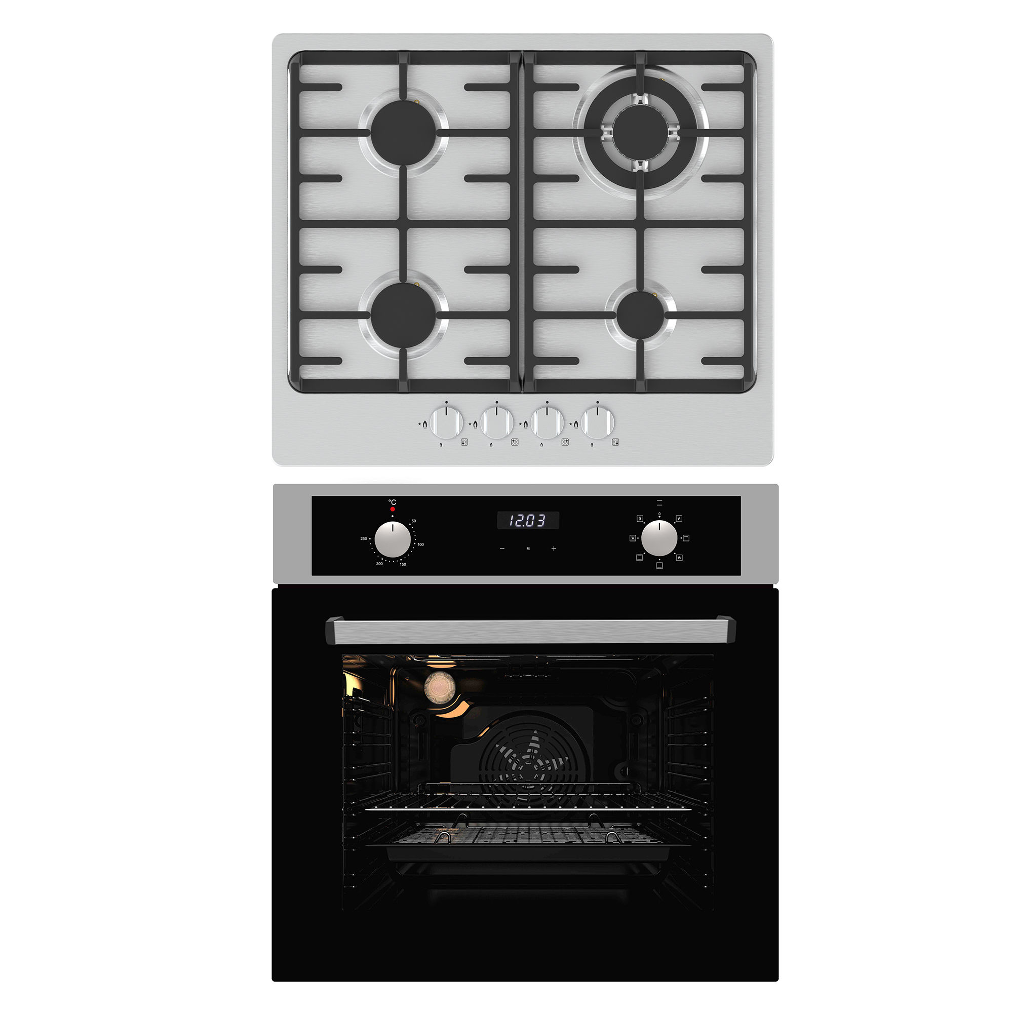 60cm Combi 7 Function Oven Set With 4 Burner Stainless Steel Gas Hob (BIL67M2-A1/ONL-60XFS)