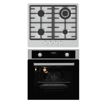 60cm Combi 7 Function Oven Set With 4 Burner Stainless Steel Gas Hob (BIL67M2-A1/ONL-60XFS)