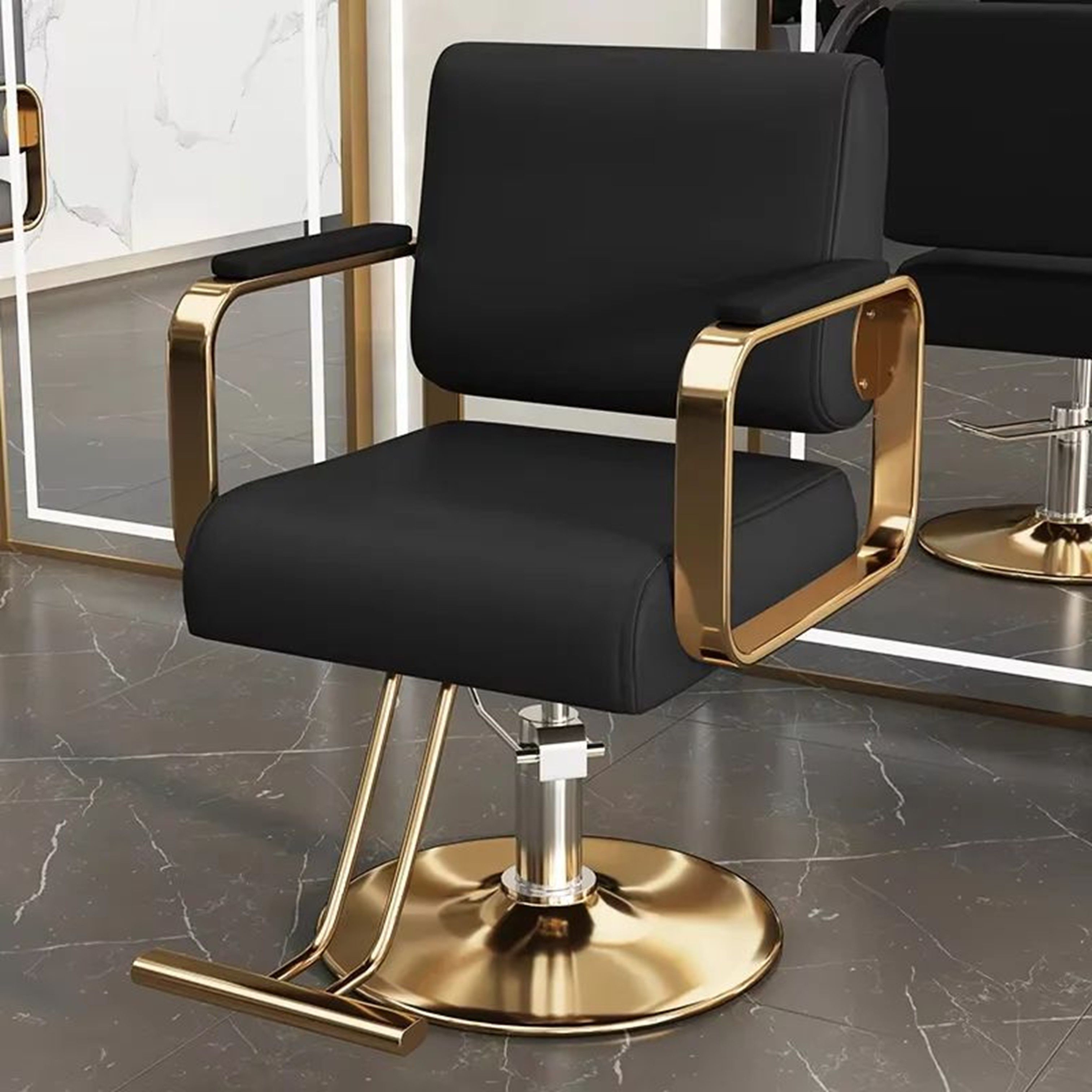 Black Leather Gold Accent Salon Chair